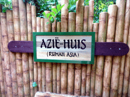 Sign of the Rumah Asia house at the Asia area at the Diergaarde Blijdorp zoo