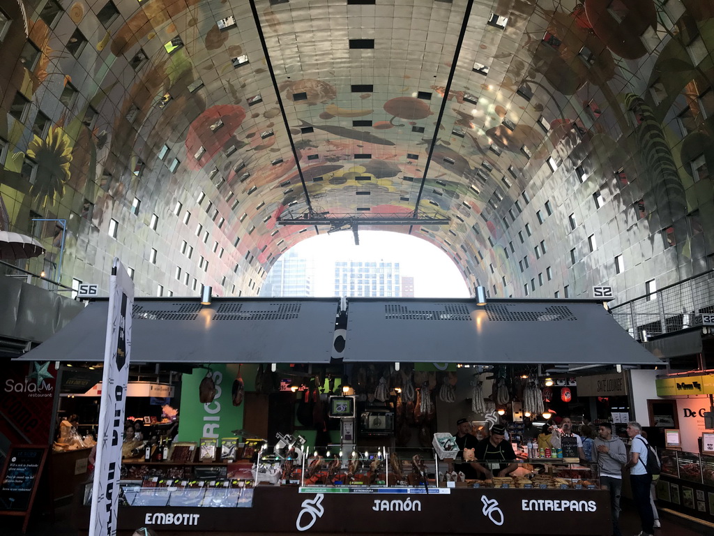 The Markthal building with its ceiling and market stalls