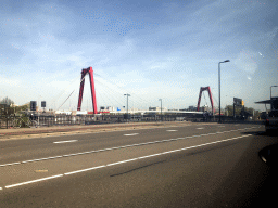 The Willemsbrug bridge over the Nieuwe Maas river, viewed from the car on the André van der Louw Bridge