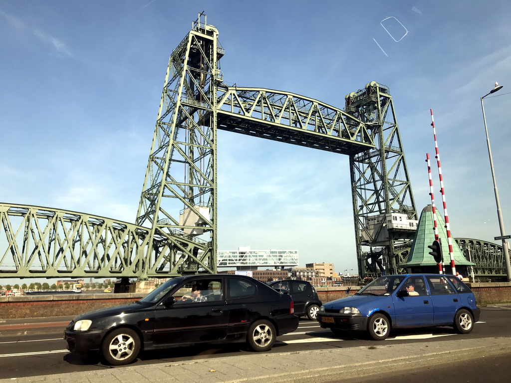 The Koningshavenbrug bridge over the Koningshaven harbour, viewed from the car on the Koninginnebrug bridge