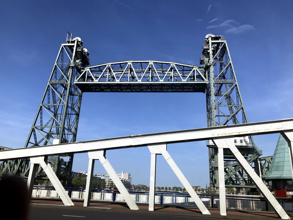 The Koningshavenbrug bridge over the Koningshaven harbour, viewed from the car on the Koninginnebrug bridge