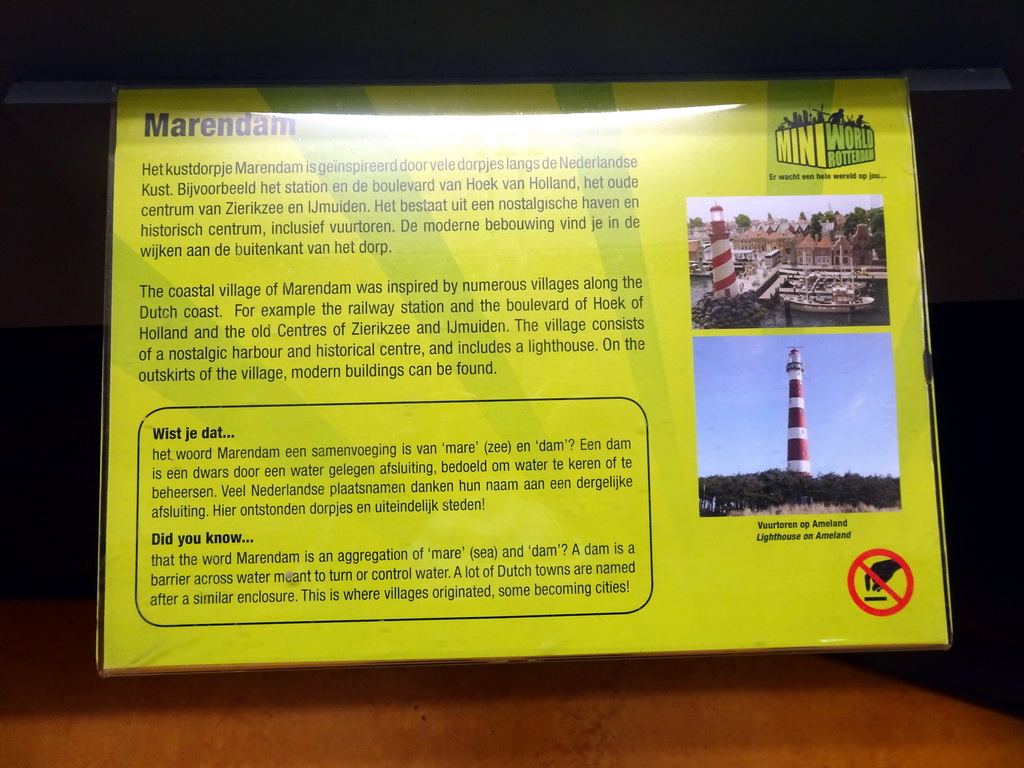 Explanation on the Marendam area at Miniworld Rotterdam