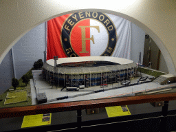 Scale model of `De Kuip`, the stadium of Feyenoord Rotterdam, at Miniworld Rotterdam, with explanation