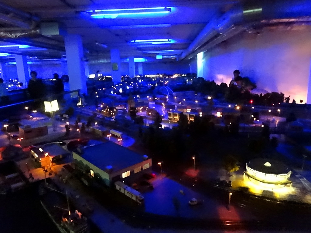 The Leckenzijl area at Miniworld Rotterdam, in the dark