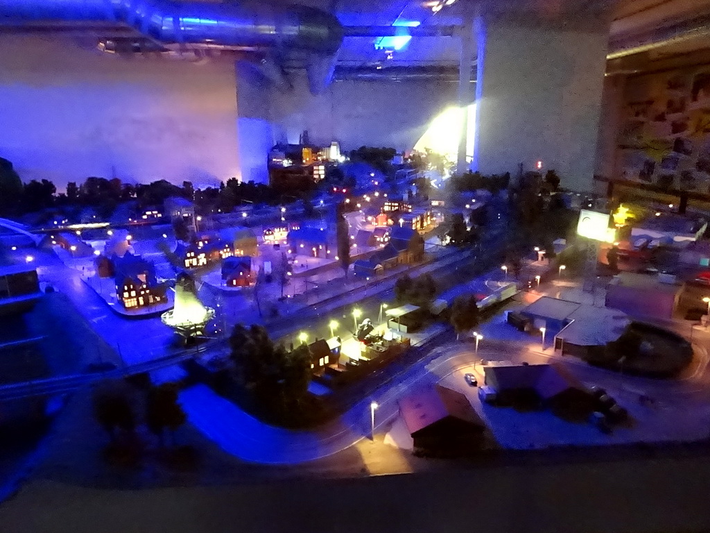 The Leckenzijl area at Miniworld Rotterdam, in the dark