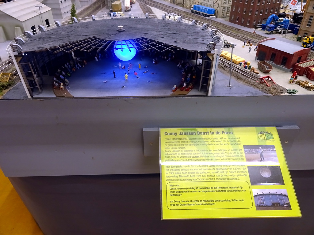 Scale model of the Conny Janssen Danst show at the Ferro Dome at Miniworld Rotterdam, with explanation