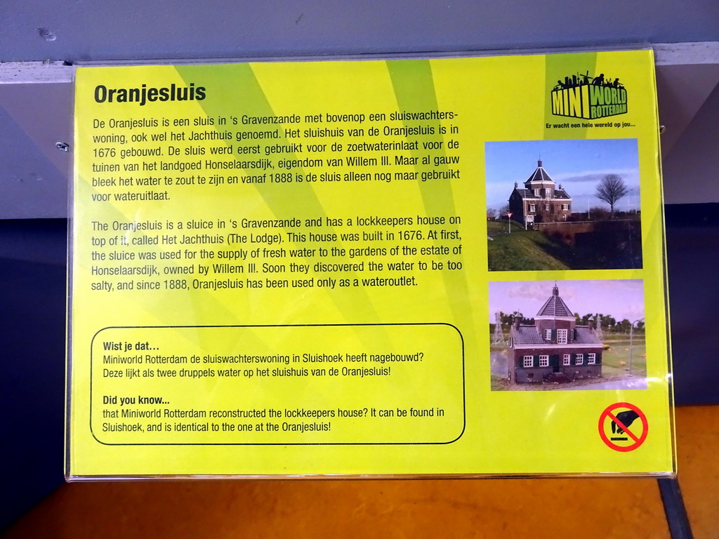 Explanation on the Oranjesluis sluice at Miniworld Rotterdam
