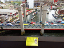 Scale model of the Calandbrug bridge at Miniworld Rotterdam, with explanation
