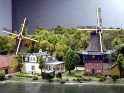 Scale models of the windmills `De Lelie` and `De Ster` at the Kralingseplas lake at Miniworld Rotterdam