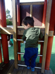 Max at the playground in front of the theatre of the Vrije Vlucht Voorstelling at the South America area at the Diergaarde Blijdorp zoo