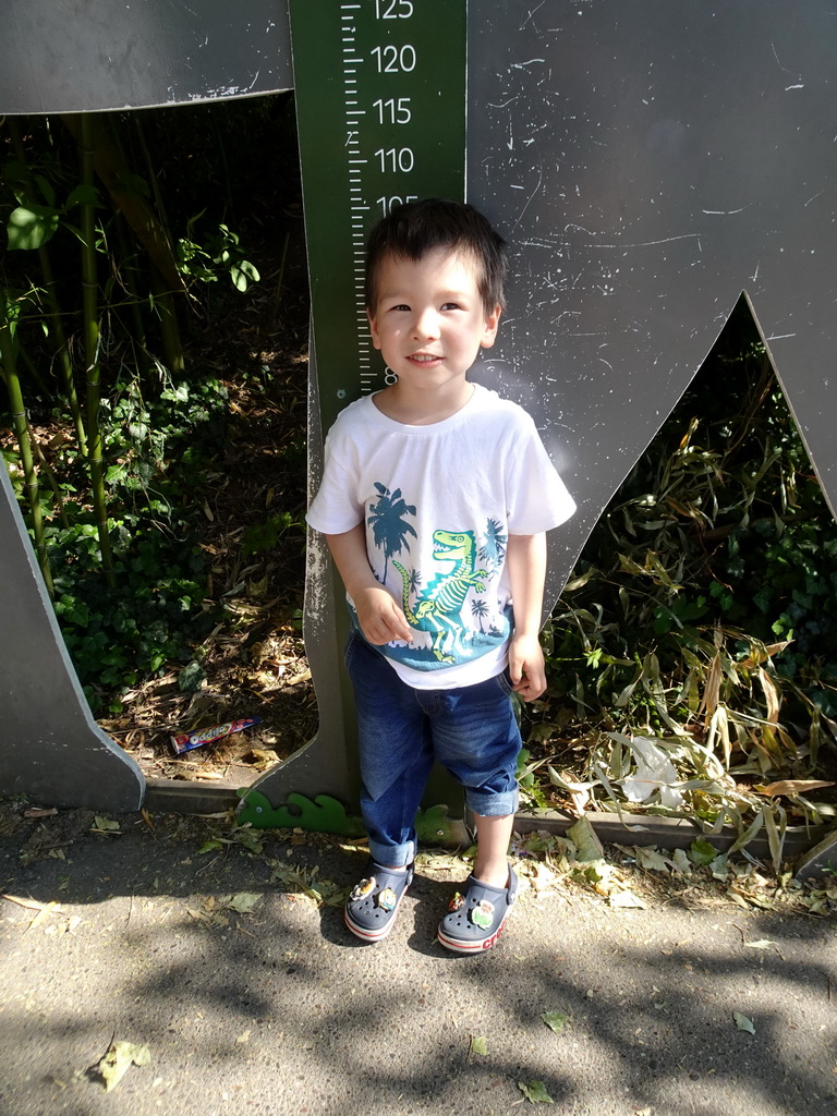 Max with an elephant tape measure at the Asia area at the Diergaarde Blijdorp zoo