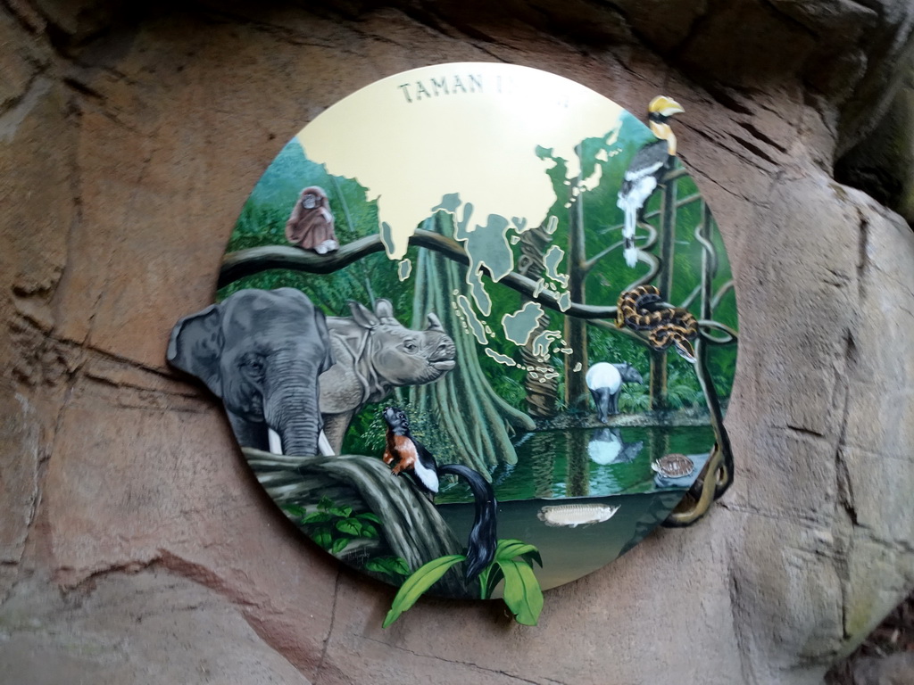 Sign at the Taman Indah building at the Asia area at the Diergaarde Blijdorp zoo