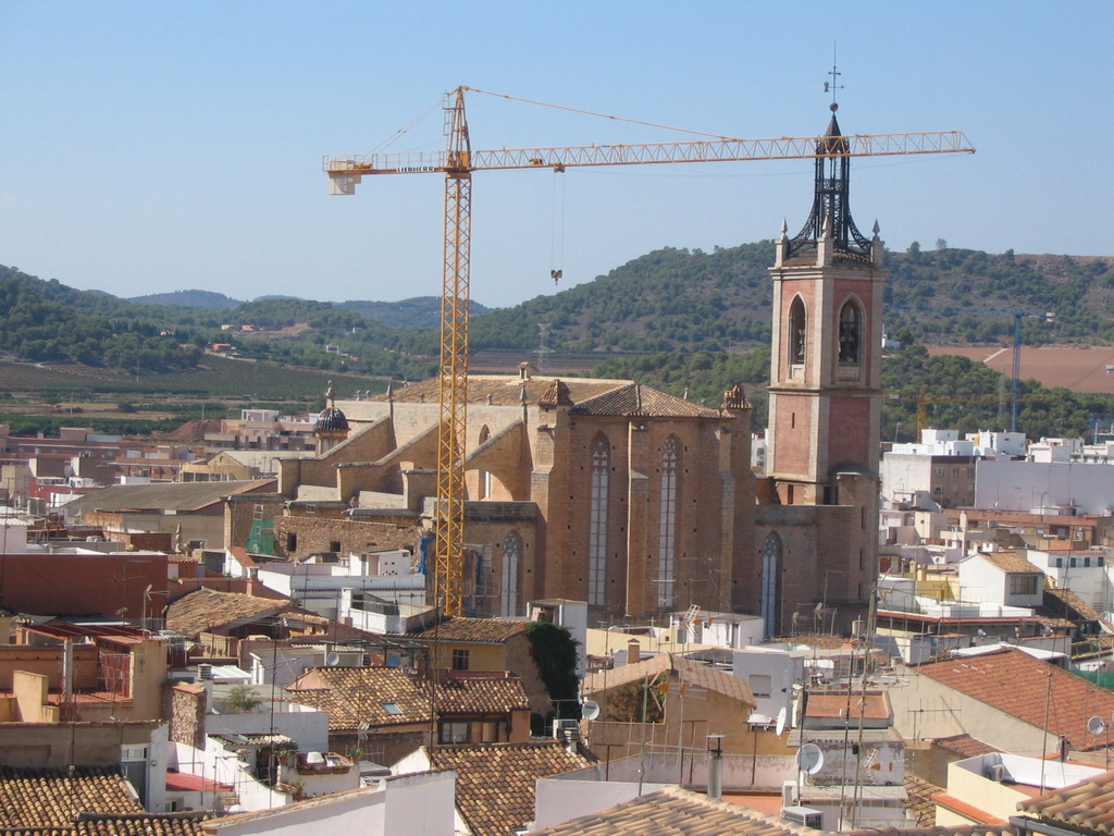 The Esglèsia de Santa Maria (St. Mary`s Church) on the Plaça Major (Main Square), viewed from the Citadel