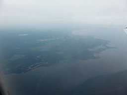 View on the Ozero Gorovaldayskoye lake and the Krasnaya Gorka fort at the west side of Saint Petersburg, from the plane from Tallinn