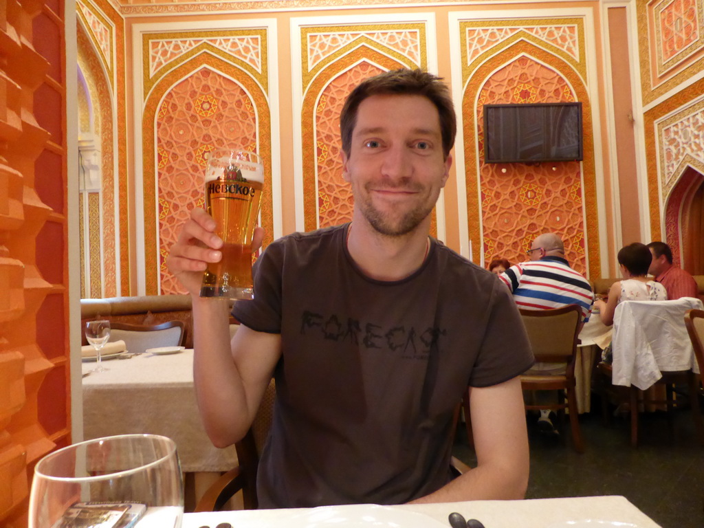 Tim with Nevskoe beer in the Baku restaurant at Sadovaya street