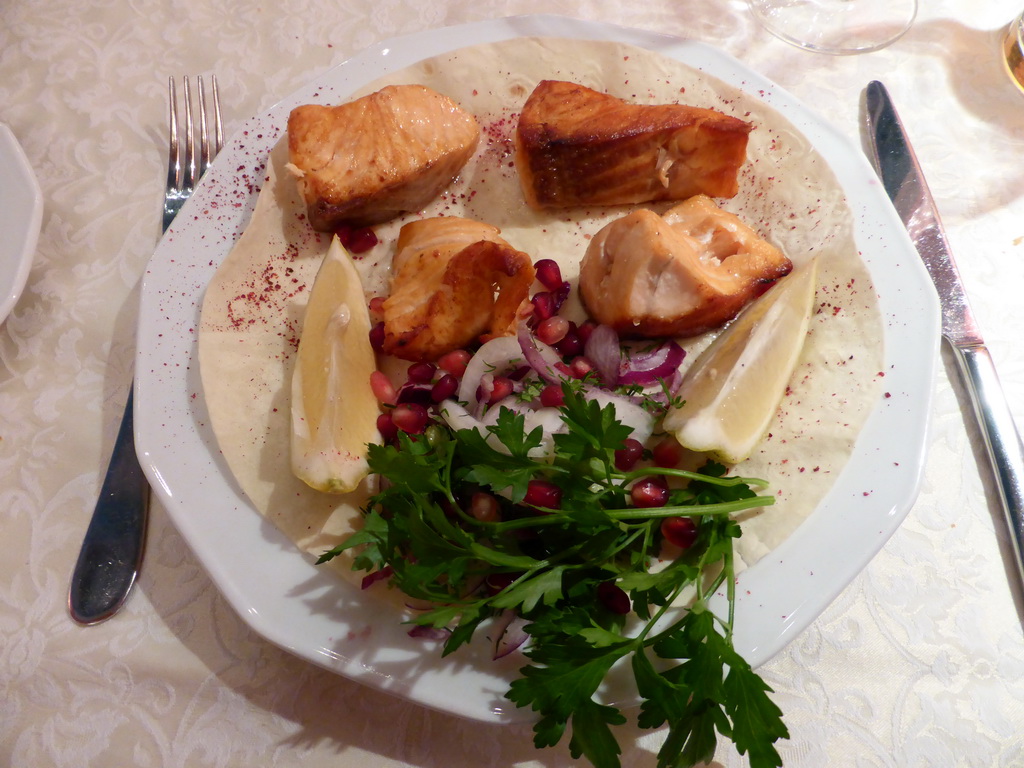 Salmon in the Baku restaurant at Sadovaya street