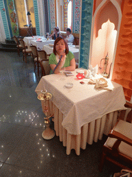 Miaomiao with water pipe in the Baku restaurant at Sadovaya street