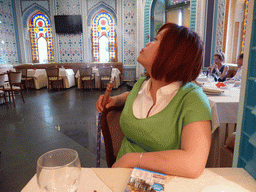 Miaomiao with water pipe in the Baku restaurant at Sadovaya street