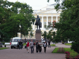 Iskusstv Square with the statue of Alexander Pushkin and the front of the Mikhailovsky Palace of the State Russian Museum