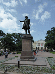 Statue of Alexander Pushkin at Iskusstv Square and the front of the State Russian Museum