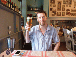 Tim with a Russian beer in the Ivanoff House restaurant at the Nevskiy Prospekt street