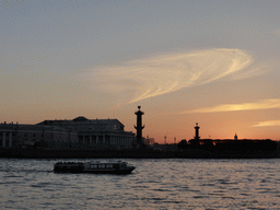 The Neva river, the Old Saint Petersburg Stock Exchange and the Rostral Columns, at sunset