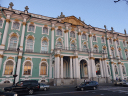 The northwest side of the Winter Palace of the State Hermitage Museum at the Dvortsovaya street, at sunset