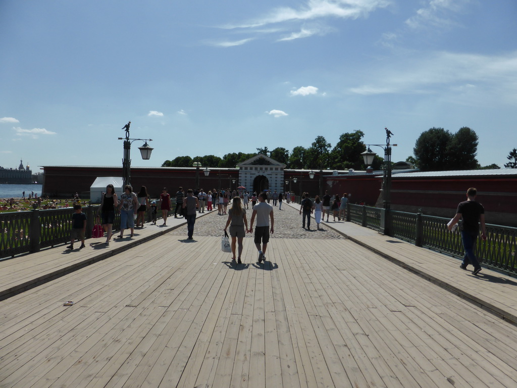 The Ioannovsky Bridge leading to the Zayachy Island with the Ioannovsky Gate at the Peter and Paul Fortress