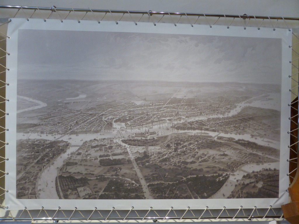 Old drawing of Saint Petersburg, at the exhibition `History of Peter and Paul Fortress` in the Neva Curtain at the Peter and Paul Fortress