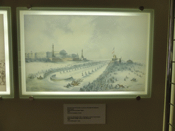 Chromolithograph `Horse-drawn sleigh races on the Neva ice`, at the exhibition `History of Peter and Paul Fortress` in the Neva Curtain at the Peter and Paul Fortress