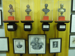 Busts of Russian rulers, at the exhibition `History of the Petersburg - Petrograd` at the Commandant`s House at the Peter and Paul Fortress