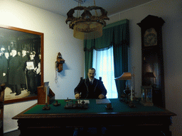 Wax statue behind a desk, at the exhibition `History of the Petersburg - Petrograd` at the Commandant`s House at the Peter and Paul Fortress