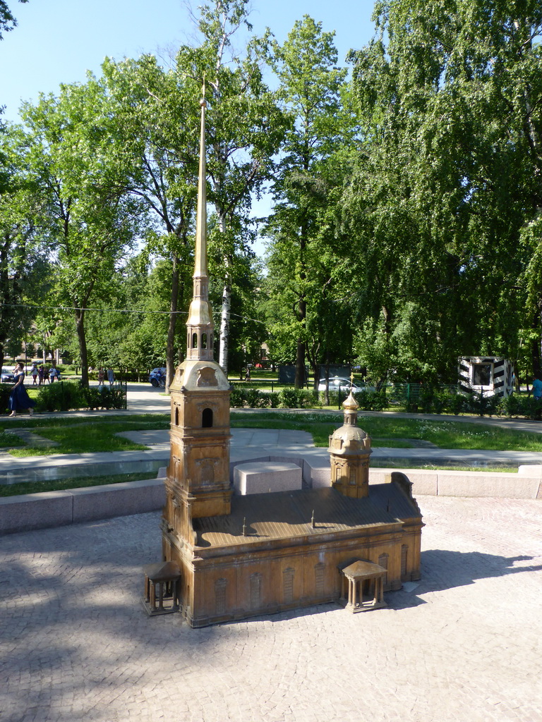 Scale model of the Peter and Paul Cathedral, at the Mini-City at Aleksandrovsky Park