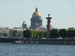 The Neva river, a Rostral Column and Saint Isaac`s Cathedral