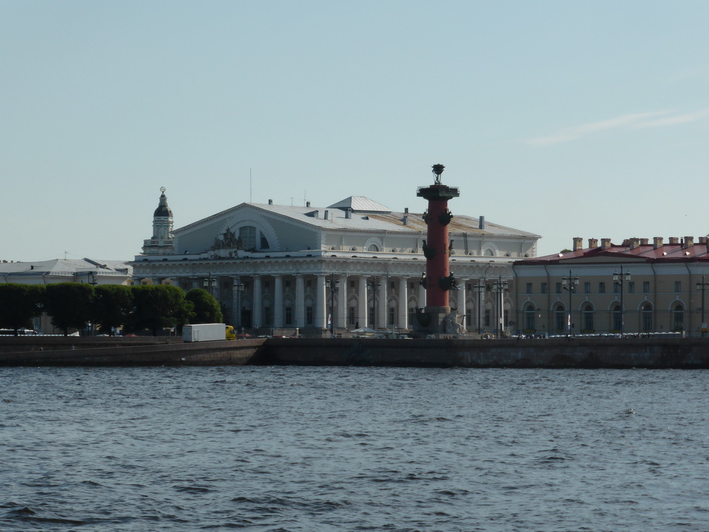 The Neva river, the Old Saint Petersburg Stock Exchange and a Rostral Column