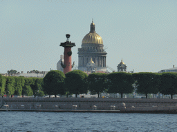 The Neva river, a Rostral Column and Saint Isaac`s Cathedral