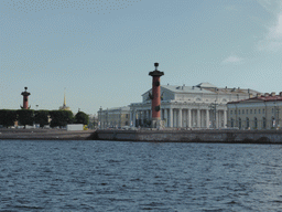 The Neva river, the Old Saint Petersburg Stock Exchange, the Rostral Columns and the tower of the Admiralty