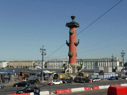 Rostral Column, the Neva river and the northwest side of the Winter Palace of the State Hermitage Museum, viewed from the Old Saint Petersburg Stock Exchange