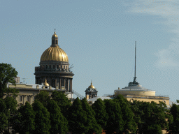 The west side tower of the Admiralty and the dome of Saint Isaac`s Cathedral