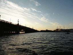 The Troitsky Bridge over the Neva river, the Saint Petersburg Mosque and the LenNIIProject buildings, viewed from the tour boat