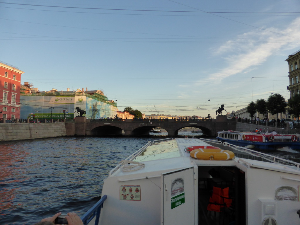 The Anichkov Bridge over the Fontanka river, viewed from the tour boat