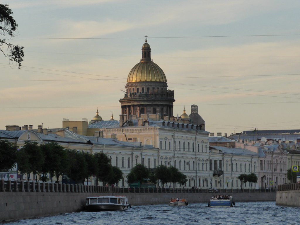 The Moika river and the dome of Saint Isaac`s Cathedral, viewed from the tour boat