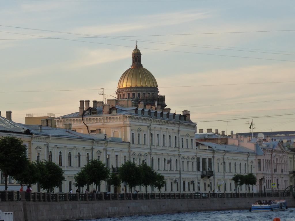 The Moika river and the dome of Saint Isaac`s Cathedral, viewed from the tour boat