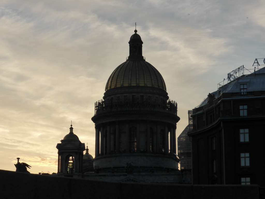 The dome of Saint Isaac`s Cathedral, viewed from the tour boat