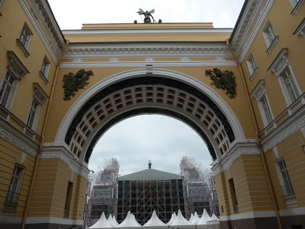 Arch of the General Staff Building and the stage for the Scarlet Sails celebration at Palace Square