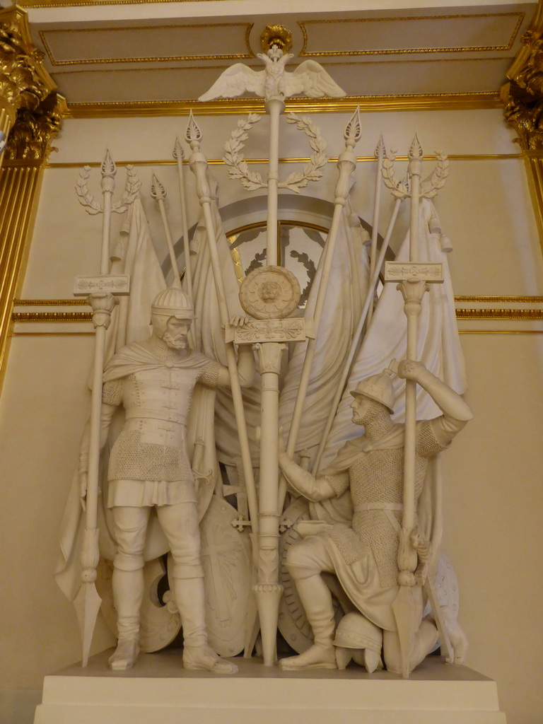 Statues of warriors in the Armorial Hall at the First Floor of the Winter Palace of the State Hermitage Museum