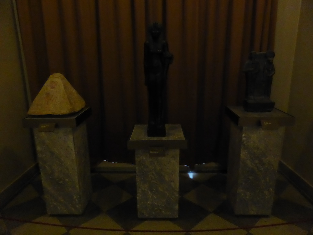 Bronze statuettes in the Room of Ancient Egypt at the Ground Floor of the Winter Palace of the State Hermitage Museum