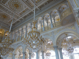 Chandeleers, galleries and ceiling of the Pavilion Hall at the First Floor of the Small Hermitage of the State Hermitage Museum