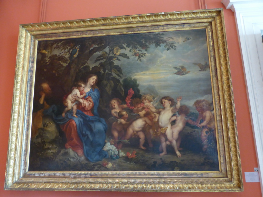 Painting `Rest on the Flight into Egypt (Madonna with Partridges)` by Anthony van Dyck at the Van Dyck Room at the First Floor of the New Hermitage of the State Hermitage Museum