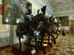 Paintings and armours at the Knights` Room at the First Floor of the New Hermitage of the State Hermitage Museum